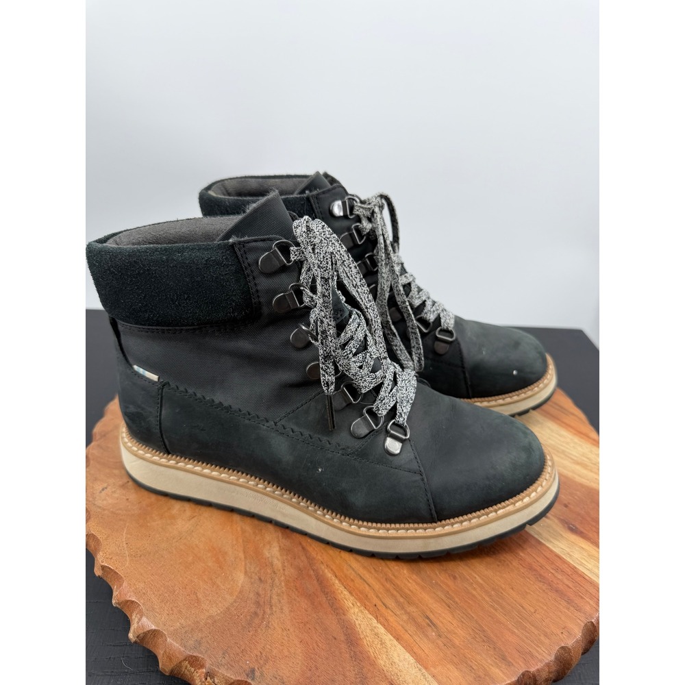 TOMS Mesa Waterproof Boot Women 6 Black Nubuck Lace Up Gorpcore 10014177